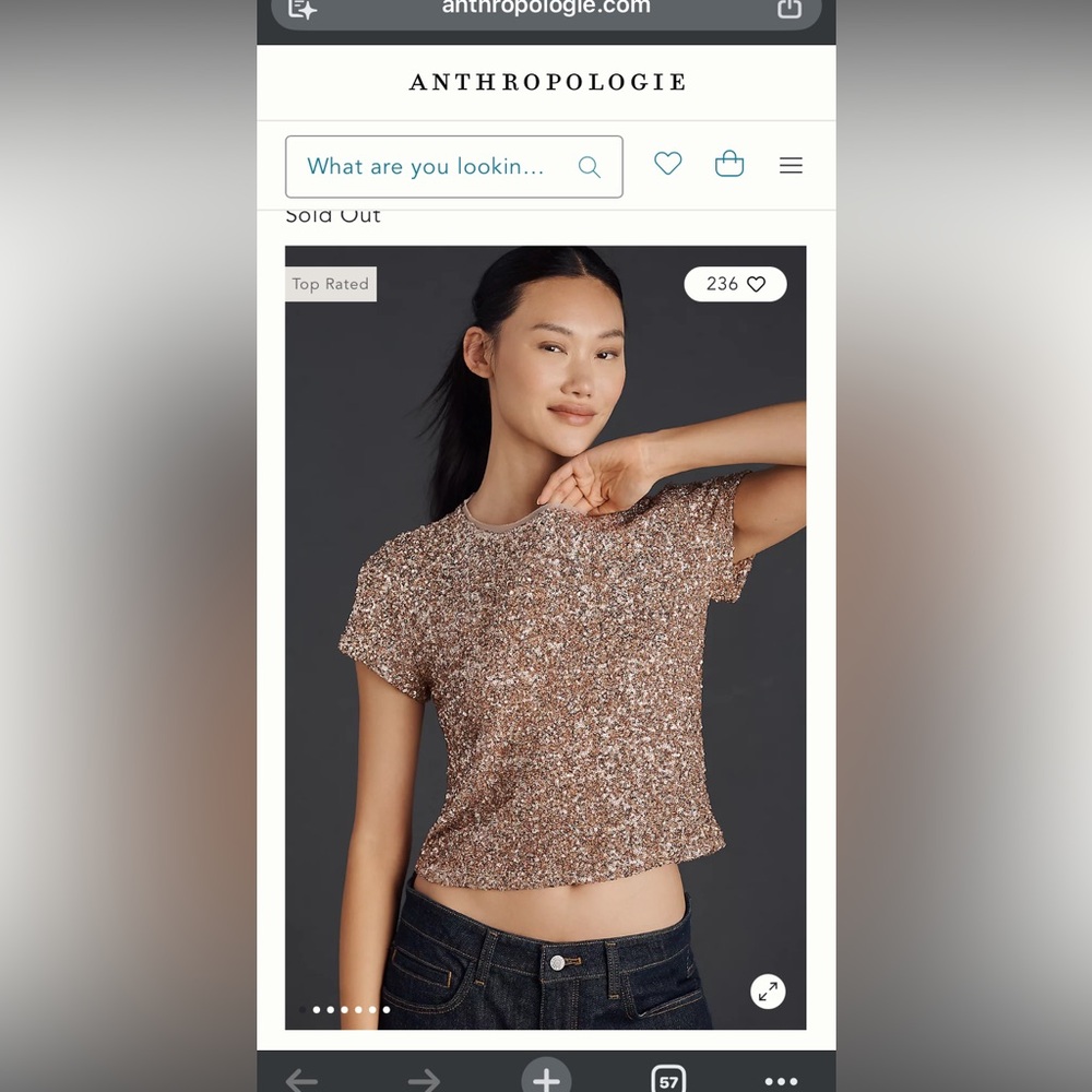 Anthropologie Maeve Sequins Embellished Gold Women’s Top Size LP NWT